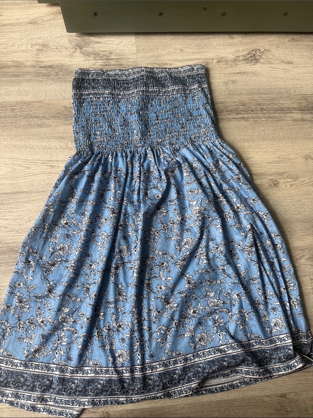 Smocked Blue Floral Maxi Skirt